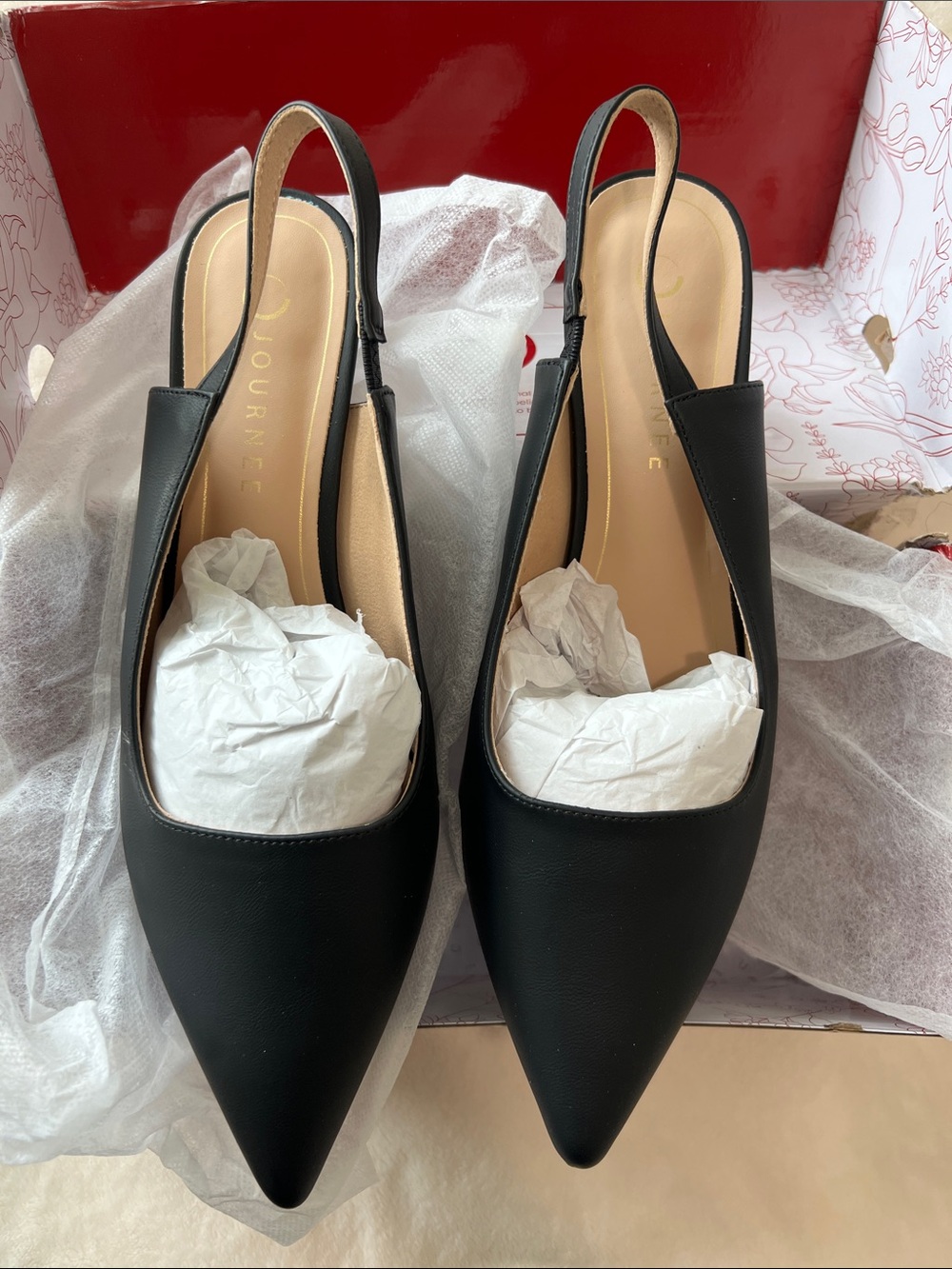 Journee Collection Black Pointed Slingback Flats